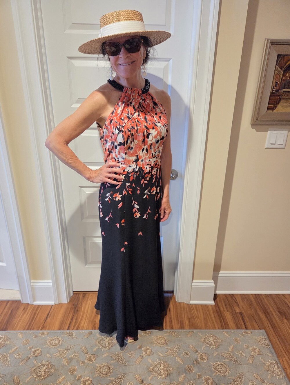 St. John Black Beaded Evening Dress